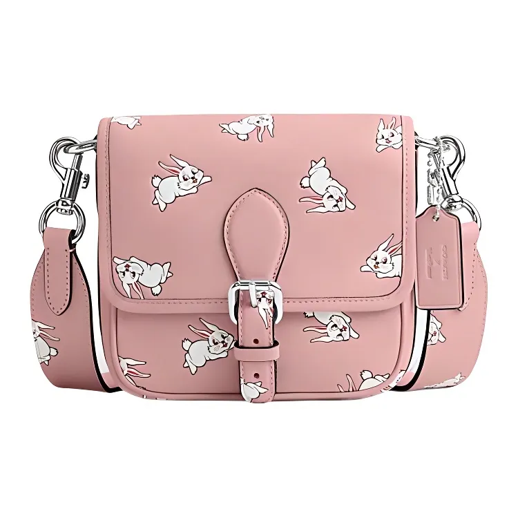 COACH X Large White Rabbit Frankie Cow Leather Messenger Bag Shoulder Bag Crossbody Bag Small Size Women's Pink
