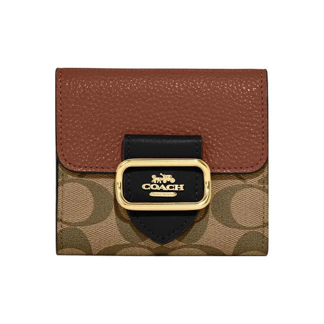 COACH Canvas With Leather Card Holder Wallet Small Size Women's Khaki And Brown