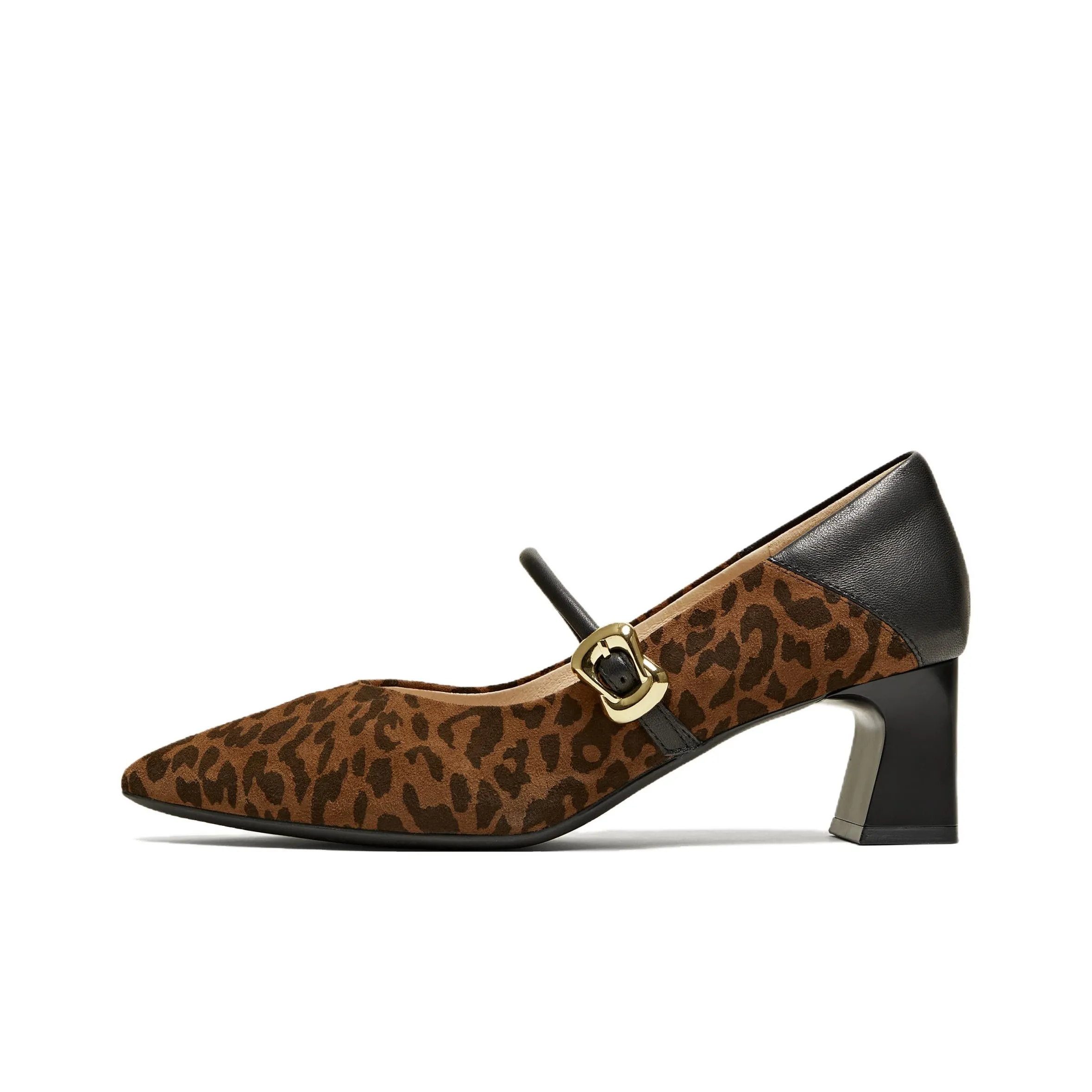 Туфли Mary Jane с грубым каблуком женские с леопардовым принтом черные