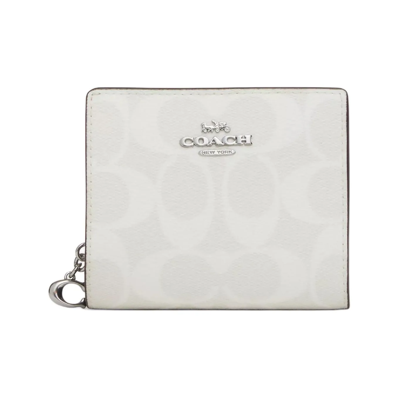 COACH Snap Wallet Canvas With Leather Coin Purse Wallet Regular Women's Chalk & Glacier White