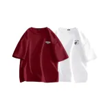[2 팩] 버건디 (블루 그레이 라벨 가슴 로고) + 화이트 (태극 고양이 가슴 로고)