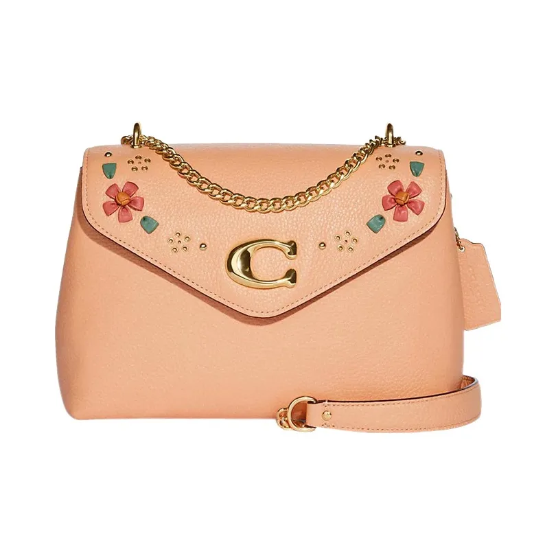 COACH Tammie Крупнозернистая текстура Кожа Наппа Сумка через плечо Большая Женская Мягкая Розовая