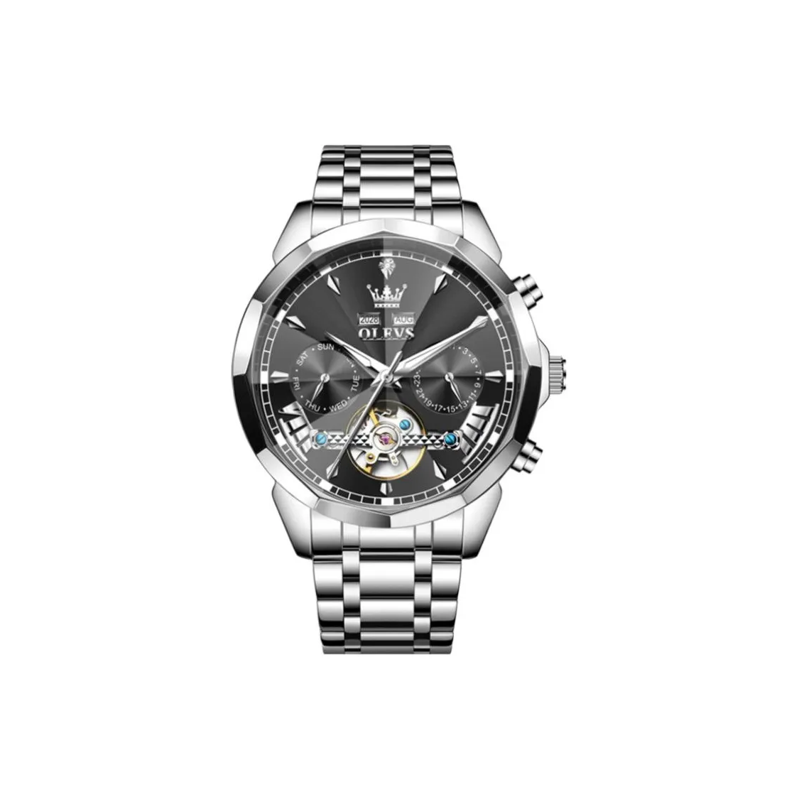 OLEVS Play The Cool Series Механический механизм ремешок из нержавеющей стали черный циферблат мужские часы