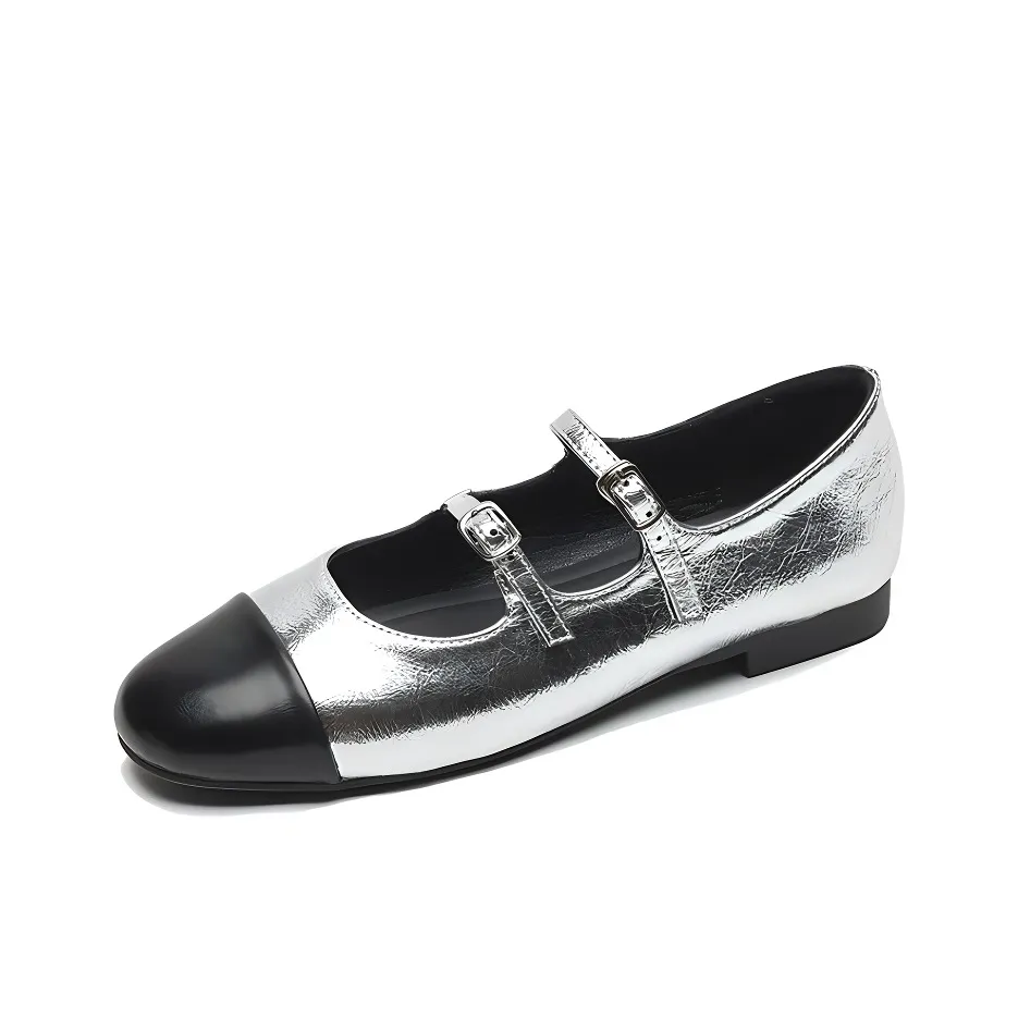 WEISHIBANGWEI Туфли Мэри Джейн с плоской подошвой 2 см женские серебряные