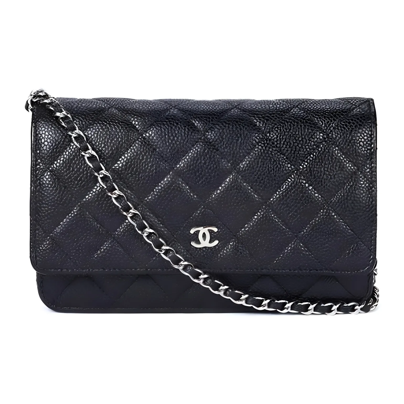 CHANEL Grain Embossed Calfskin Chain Bag, Pochette, Shoulder Bag Women's Black