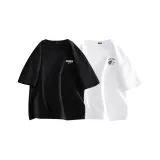 [2 팩] 블랙 (블루 그레이 라벨 가슴 로고) + 화이트 (태극 고양이 가슴 로고)