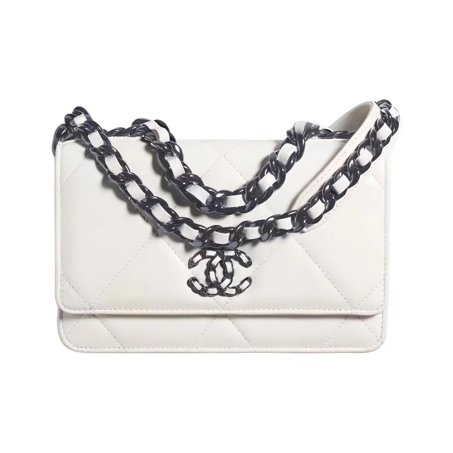 CHANEL 19BagWOC21K Winter Cow Leather Crossbody Bags Mini Women's White Black