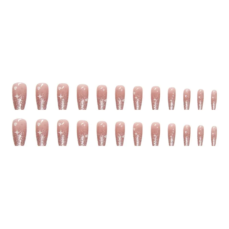 XUNQIANSE Elegance Cat Eye Glitter Stars Heart Наклейки для ногтей False Nail Овал Розовый Smudge Flashing 24 шт