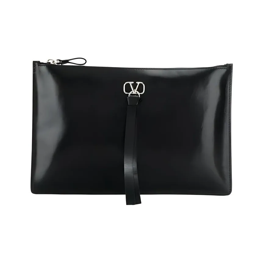 Valentino Calfskin Clutch Unisex Black