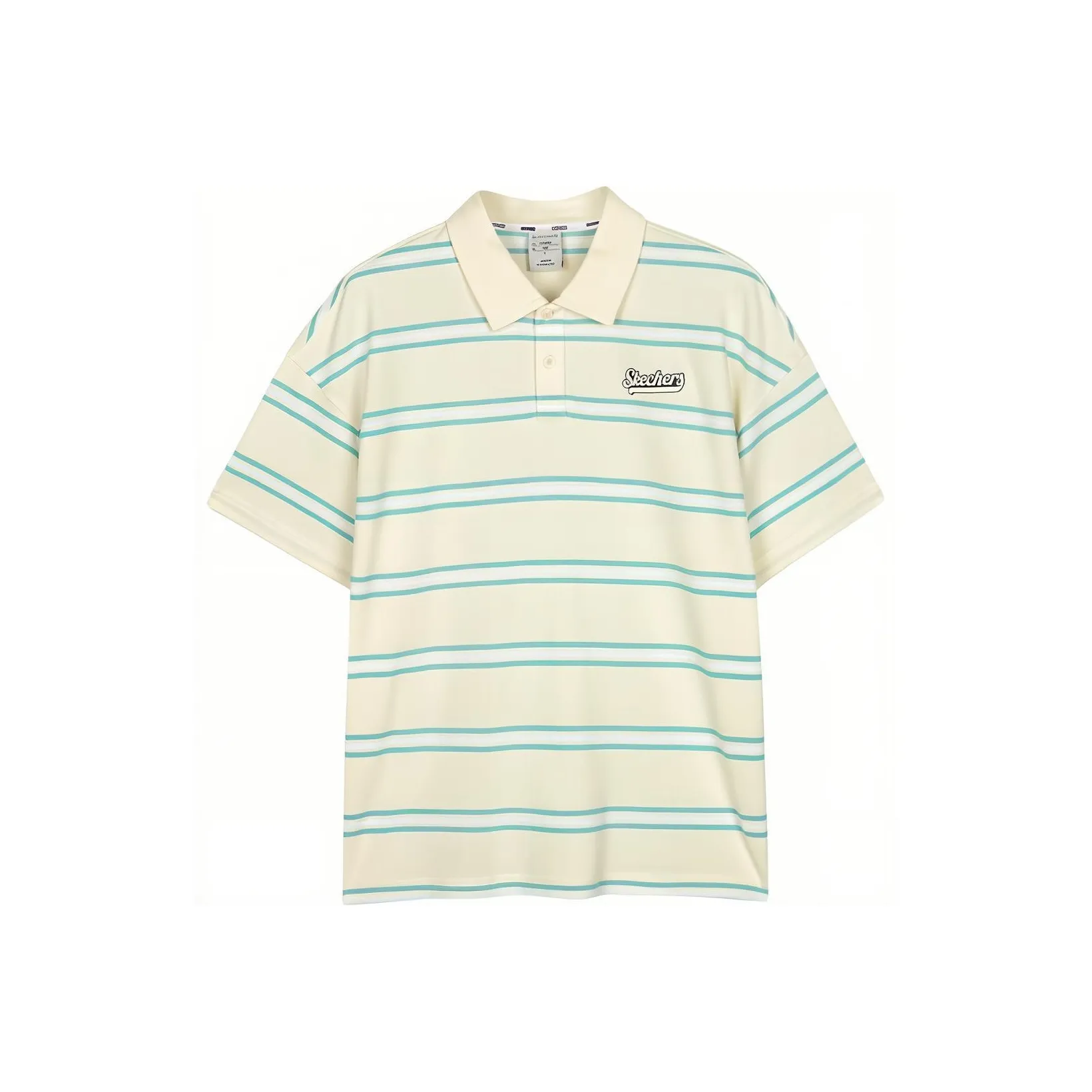 Skechers Colorful Polo Shirt Men's Cream White With Light Green Stripes