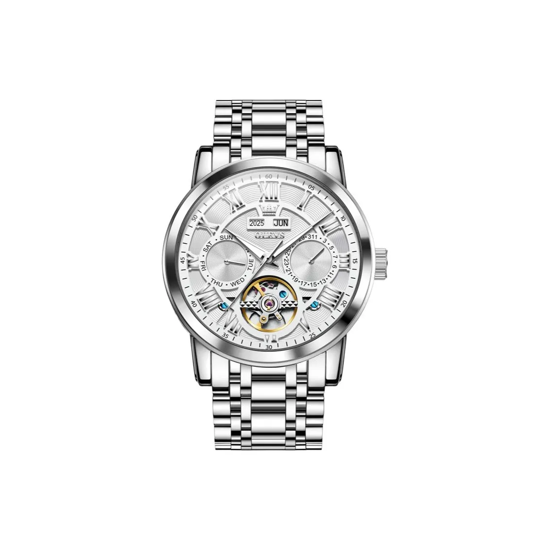OLEVS Wisdom Series Mechanical Movement Stainless Steel Watchband Watch Men's Watches White Dial