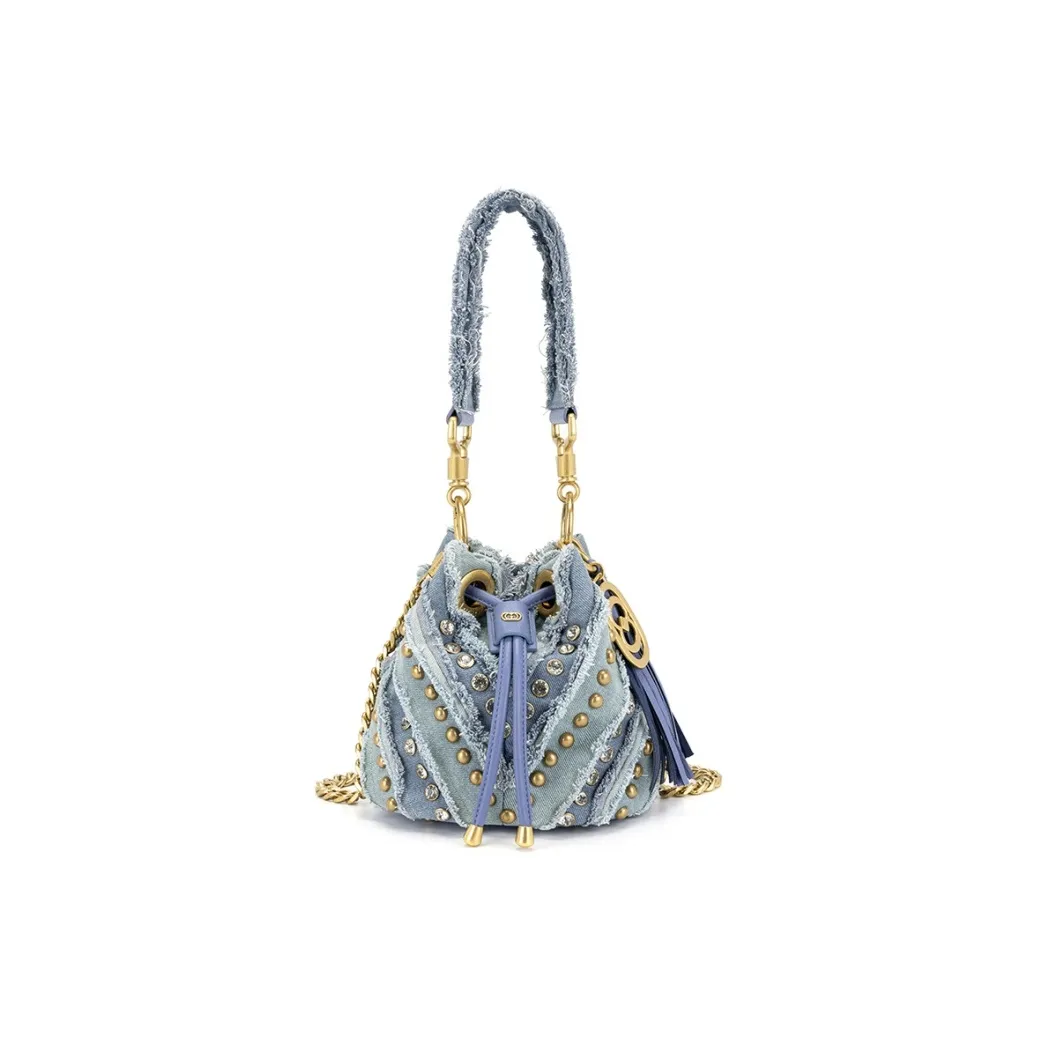 La Carrie Деним Ведрообразная Сумка Сумка через плечо Средняя Женская Синяя