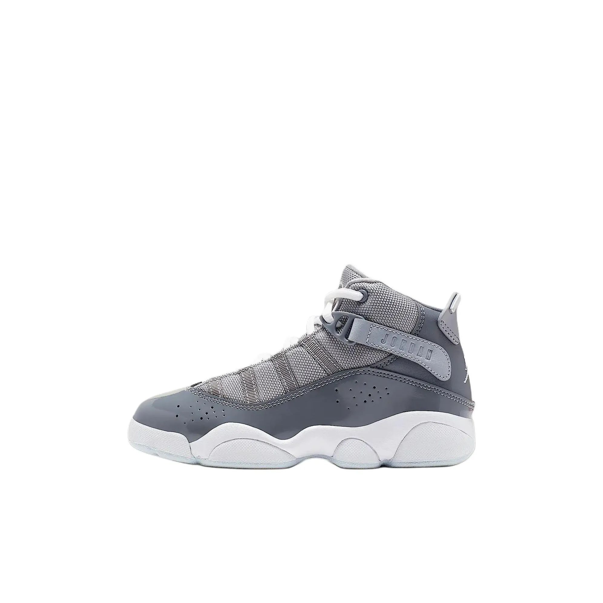 Jordan Air Jordan 6 Кольца Противоскользящие Устойчивые к износу Высокие Детские Баскетбольные Кроссовки Серые Детские