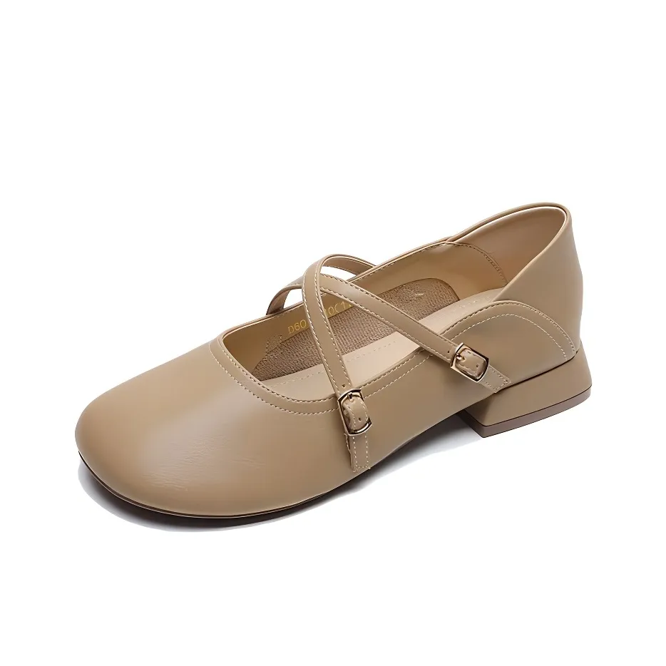 WEISHIBANGWEI Грубый каблук Туфли Мэри Джейн Женские Молочно-белый цвет