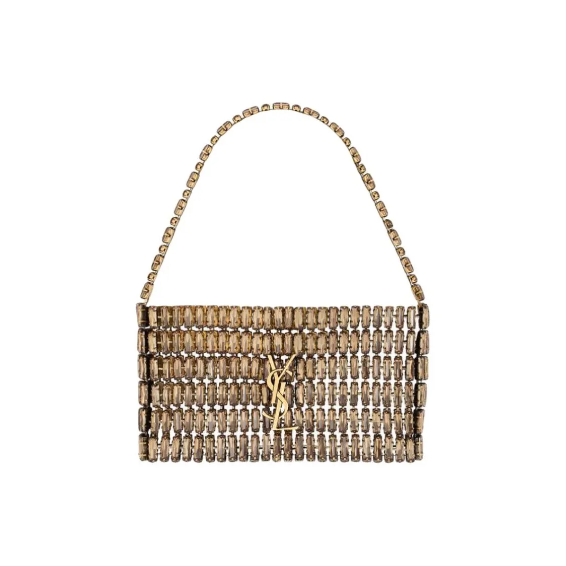 SAINT LAURENT Faux Crystal One Shoulder Handbag Women's Walnut & Ebony