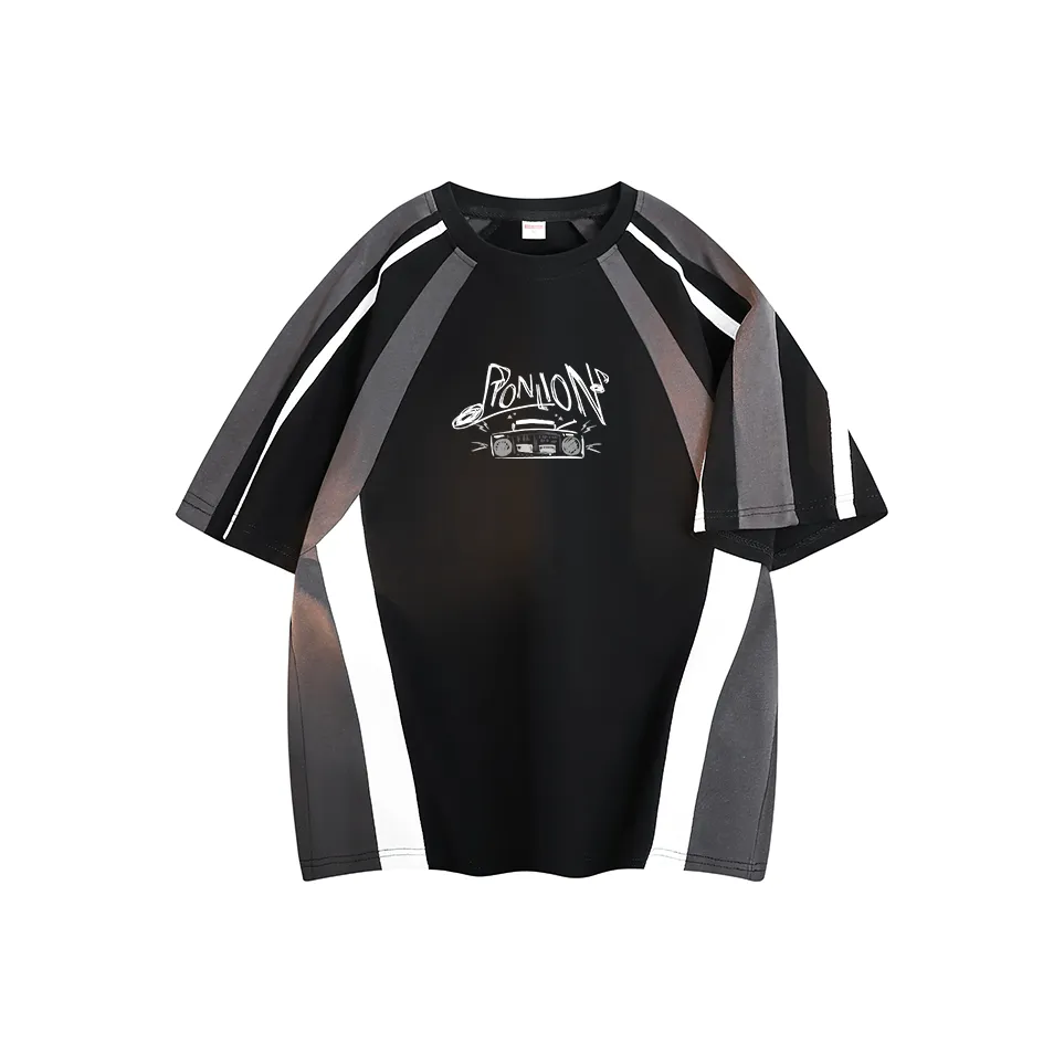 Tonlion Мужской Свободный крой Короткий рукав Модный Уличный Стритвир Белый и Черный T-рубашка Унисекс