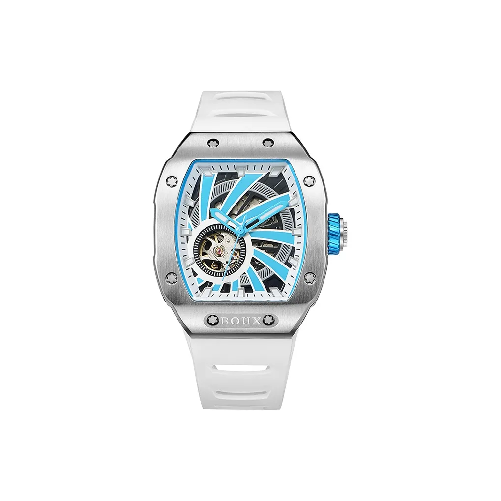 BOUX Galaxy Series Universe Swirl Автоматический Механический Механизм Силиконовый Ремешок Часы Мужские Часы Skeleton Dial
