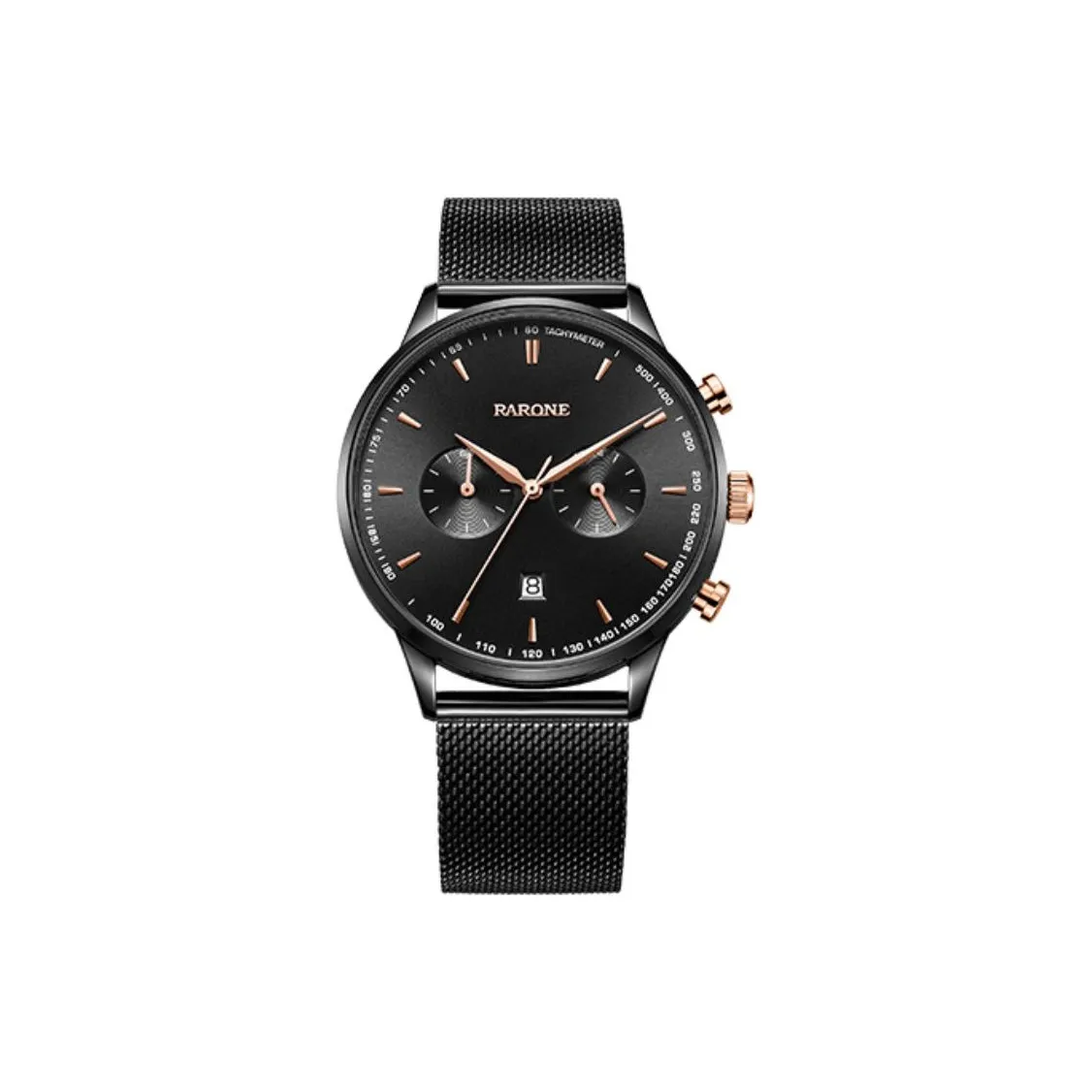 RARONE Черный лес Кварцевый механизм Ремешок из нержавеющей стали Часы Мужские часы Черный циферблат
