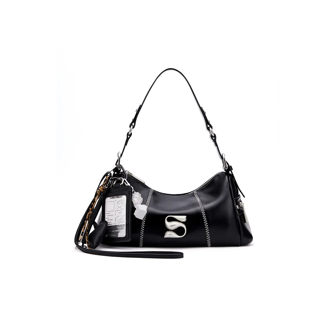 MCMIKO Cow Leather Patchwork With Artificial Leather Shoulder Bag Crossbody Bag Women's Honest Black