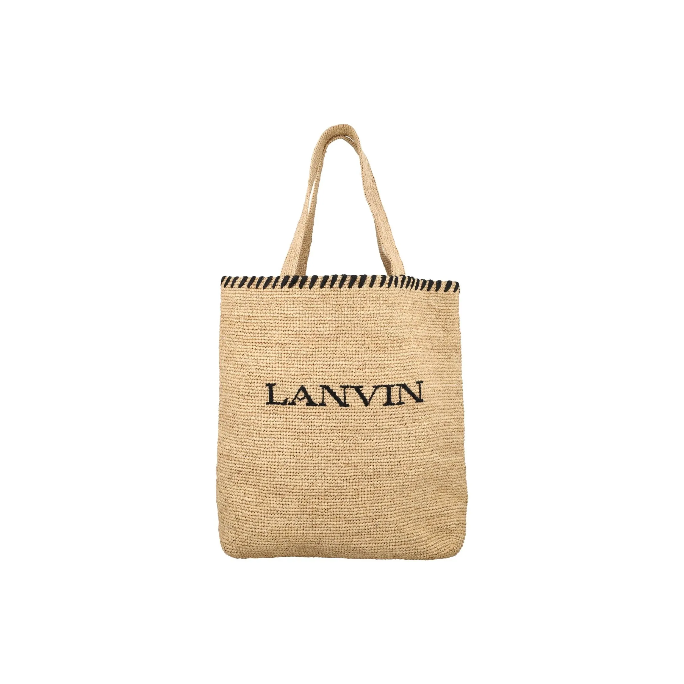 Lanvin Wicker Tote Bag Shopping Bag Shoulder Bag Handbag Women's Beige