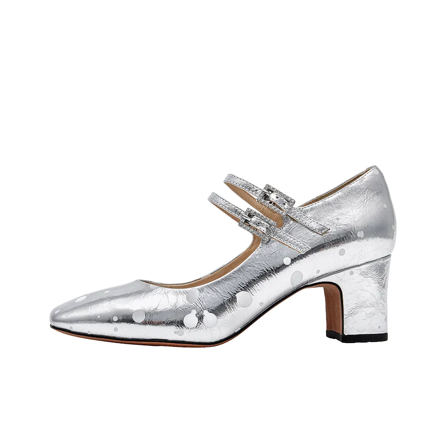 SHOESZOOO Грубый каблук Мэри Джейн туфли 6 см женские звездное небо белый серебристый