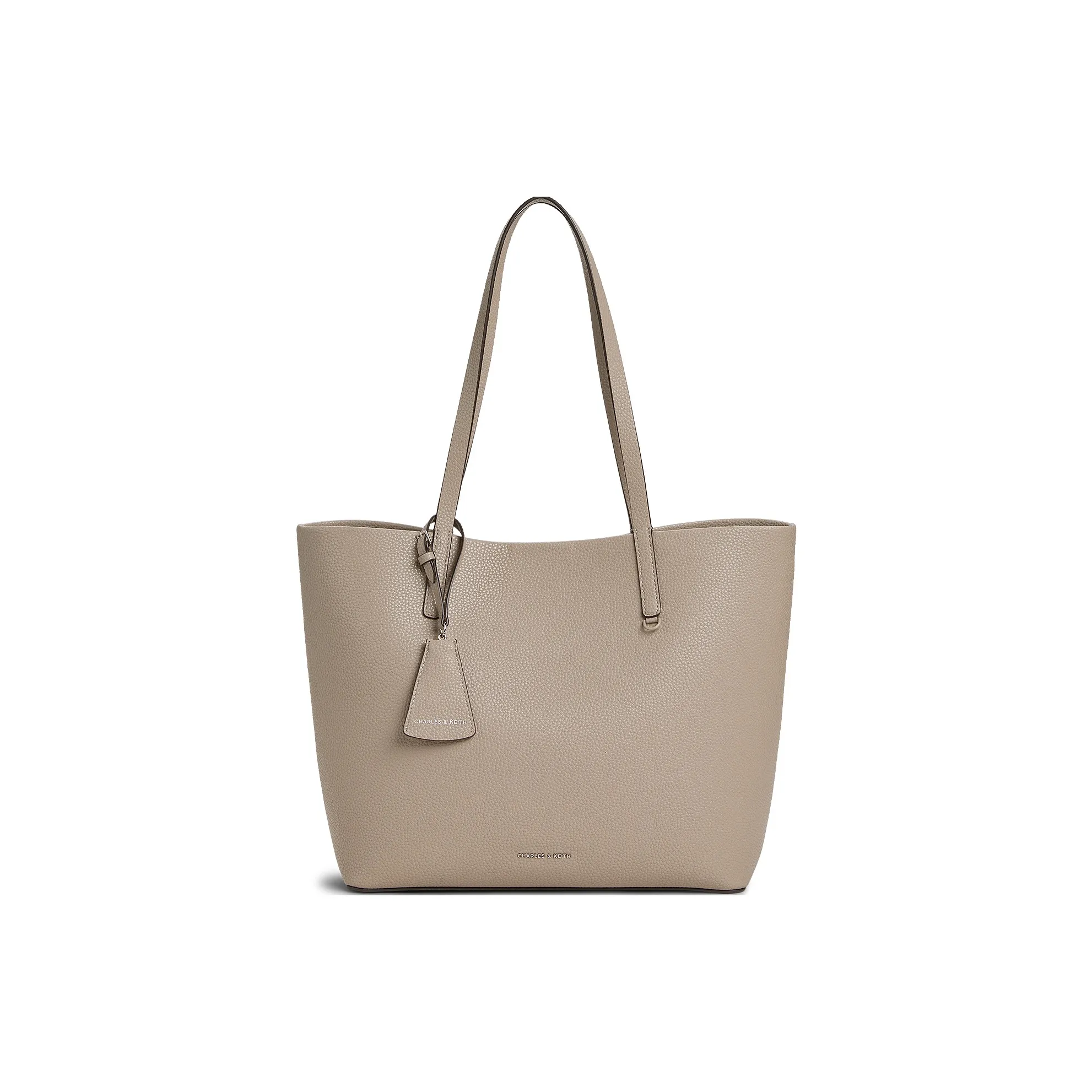 CHARLES KEITH ПУ (полиуретан) Сумка-тоут Сумка через плечо Большая Женская Тауповая Черная