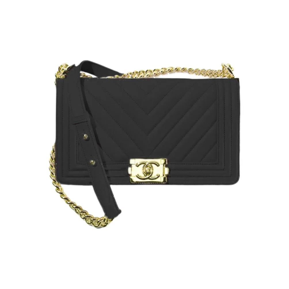 CHANEL Leboy Smooth Calf Leather Flap Bag, One Shoulder Handbag, Crossbody Bag Medium Size Women's Black