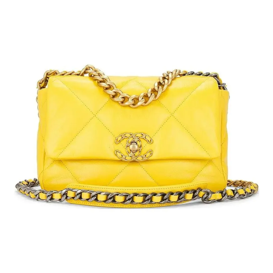CHANEL 19Bag Lambskin Shoulder Bag, Crossbody Bag Trumpets Women's Yellow