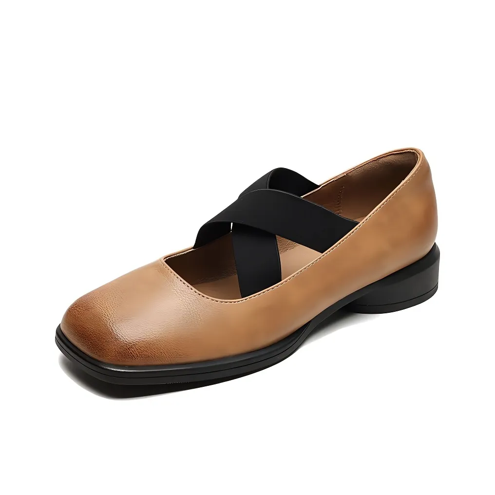 WEISHIBANGWEI Грубый каблук Туфли Мэри Джейн Женские Коричневый