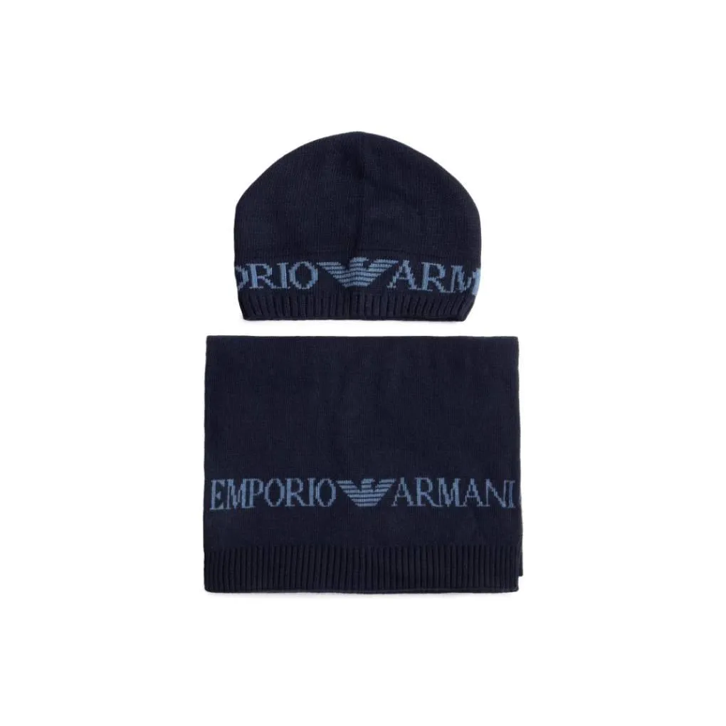 EMPORIO ARMANI Logo Jacquard Scarf And Hat Set
