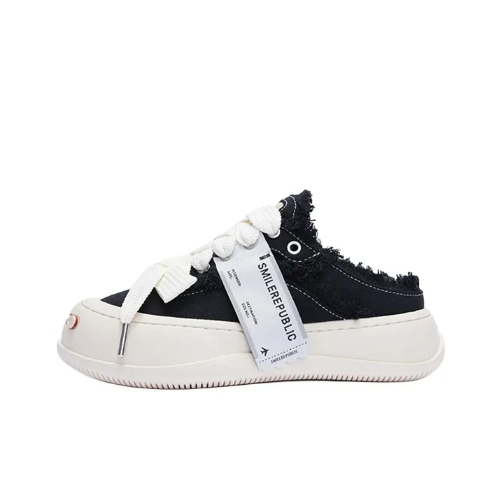 SMILEREPUBLIC Laugh Series Abrasion Resistant Breathable Low Top Canvas Shoes Unisex Black