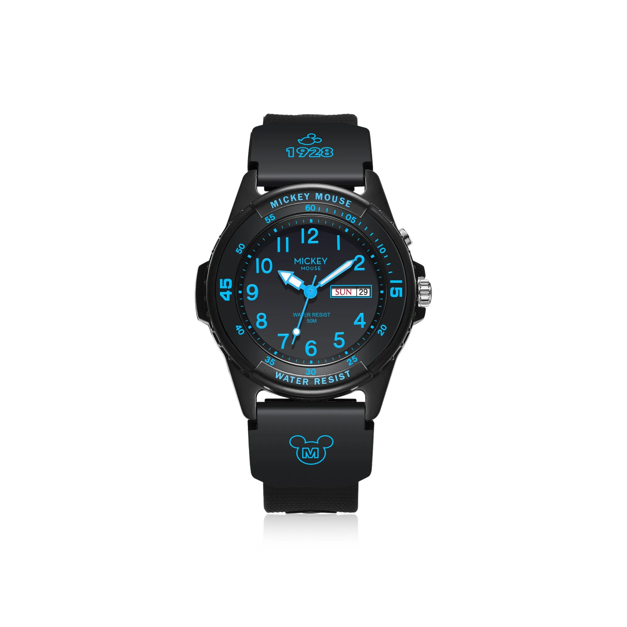 Disney Mickey Mouse Коллаборация Mickey Series Кварцевый механизм Силиконовый ремешок Часы Унисекс Черный циферблат
