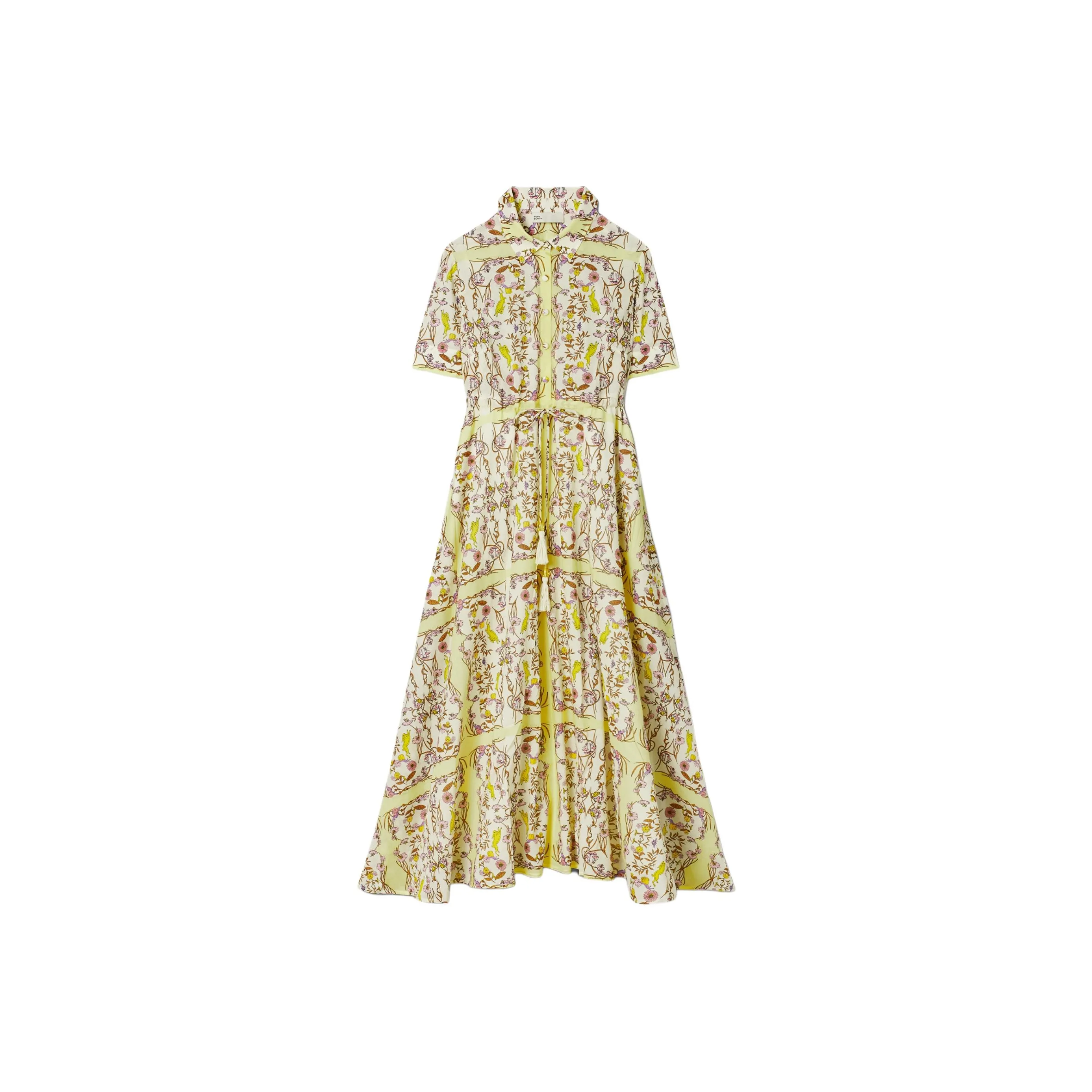 TORY BURCH Short Sleeved Dress Women's Yellow Green Countryside Dialogue