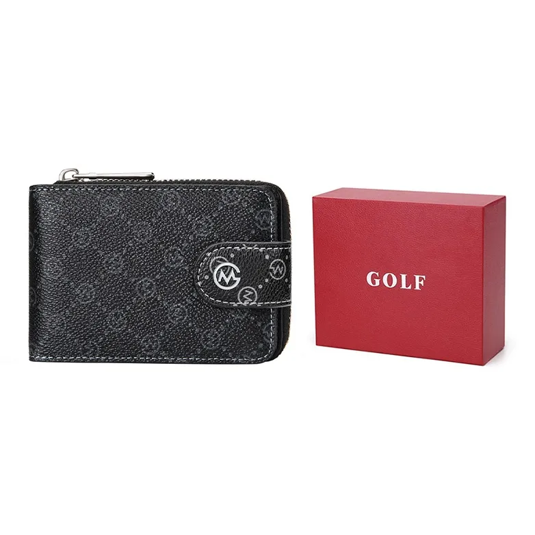 GOLF Synthetic Leather Key Pouch Driver's License Case Coin Purse Accordion Card Holder Trumpets Men's Black
