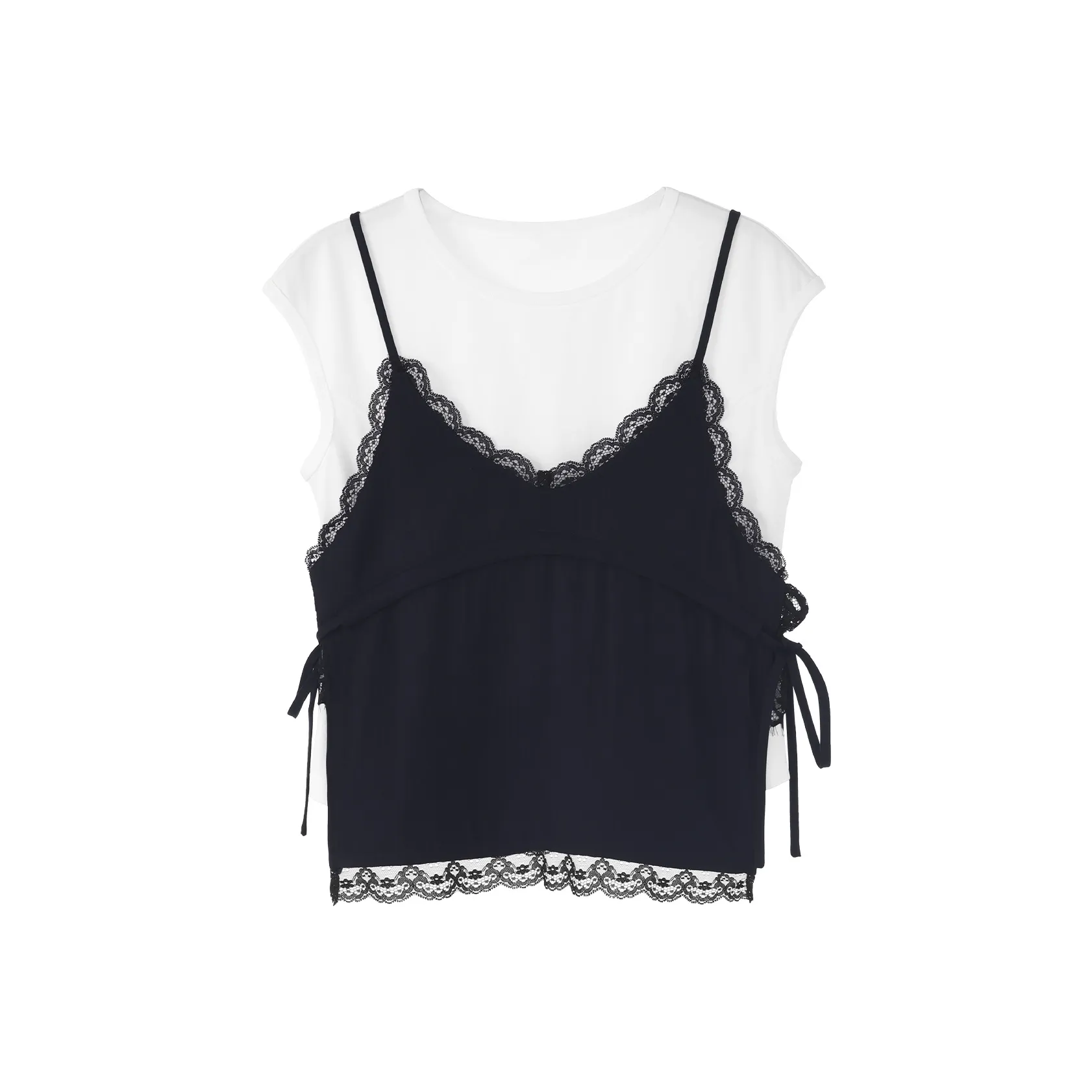 Fstudio Корейский стиль Маленький Кружевная отделка Топ на бретелях Отделение Повседневный Костюм Женские