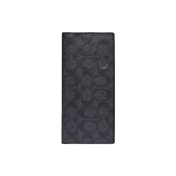 COACH Breast Pocket Canvas With Leather Clutches Wallets Men's Black Gray Color
