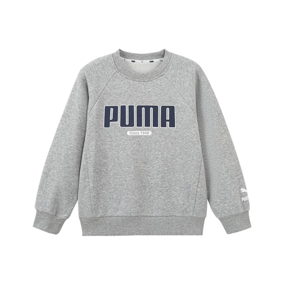 PUMA Толстовка Sportstyle Collection 1948 WISETHERMA Логотип Crew FL Светло-пшеничный серый Детский