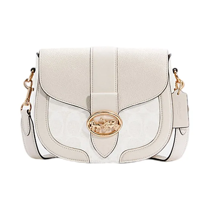 COACH Georgie Canvas With Leather Bacchus Bag Shoulder Bag Saddle Bag Crossbody Bag Small Size Women's Ecru