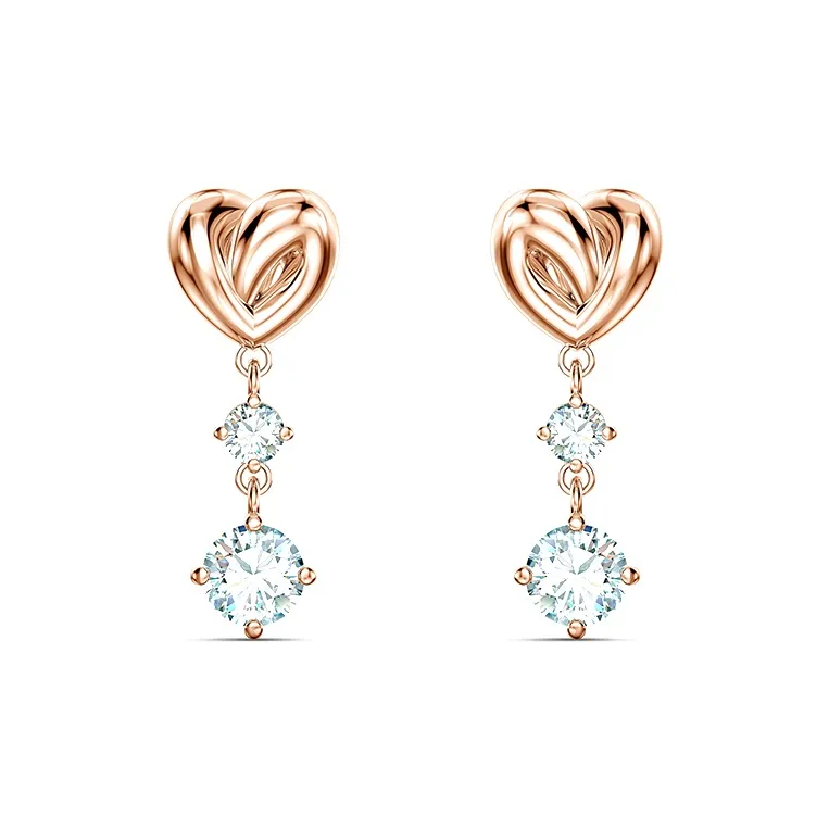 Swarovski Faux Crystal Stone Earrings Women's White Rose Gold Tone Plated