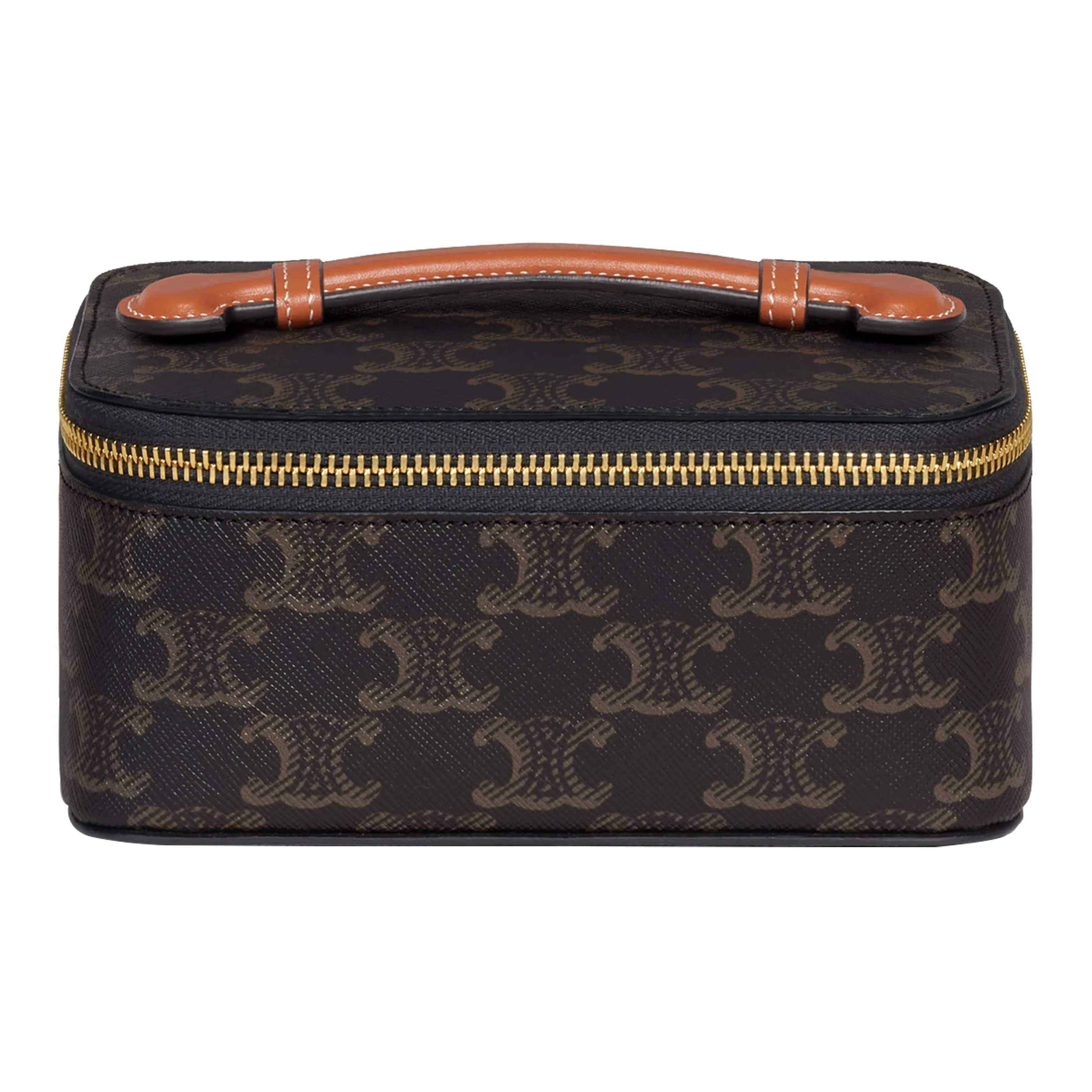 CELINE Triomphe Canvas With Calfskin Handbag Toiletry Bag Small Size Women's Tawny