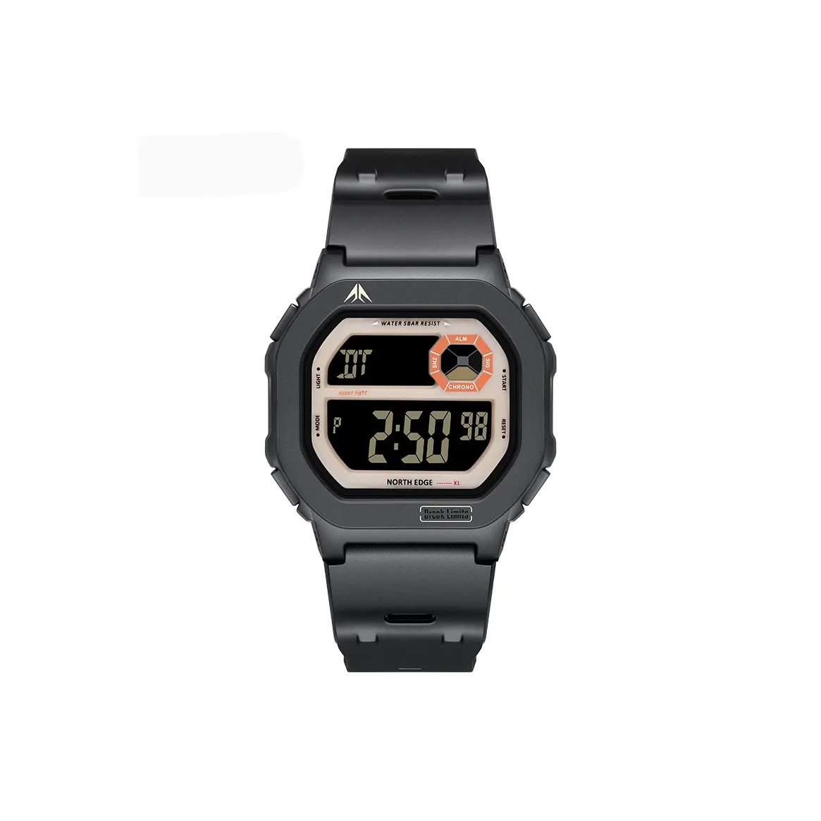 NORTH EDGE Электронный Механизм TPU Ремешок Часы Унисекс Черный Циферблат