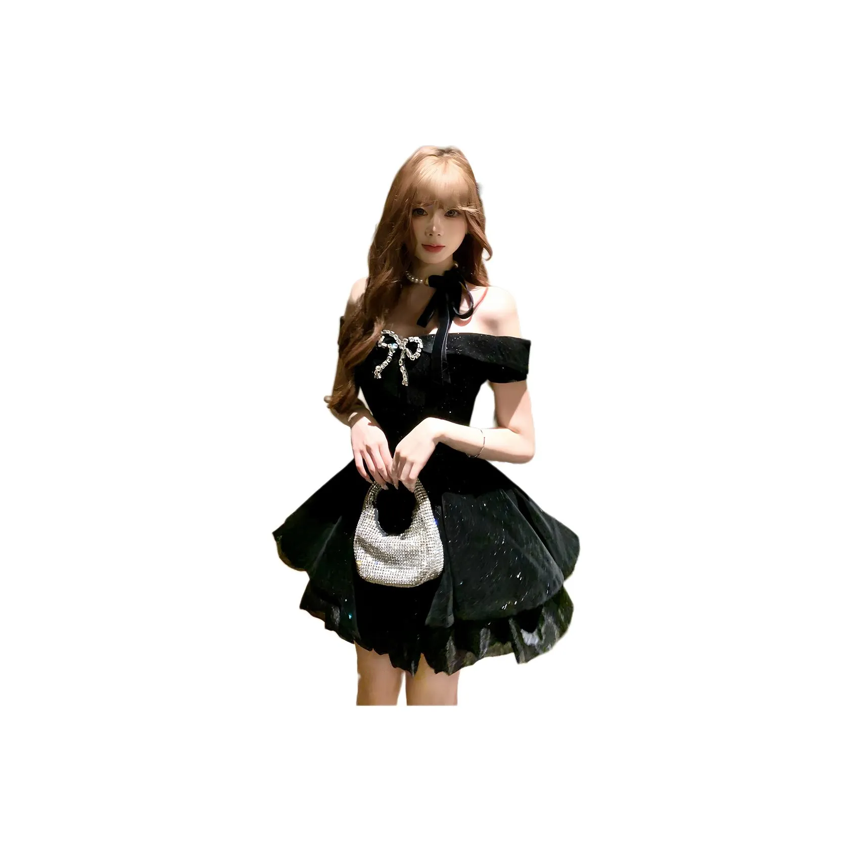 MORii Короткий рукав Платье Женское Черное