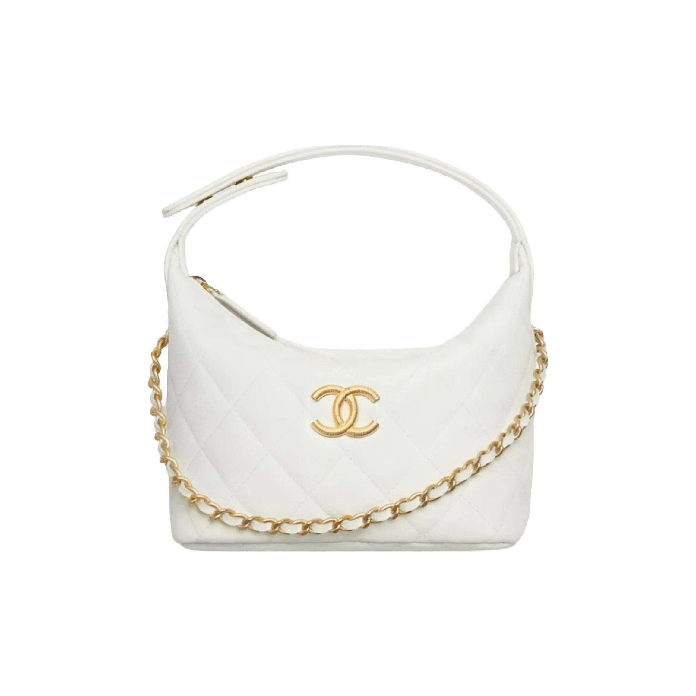 CHANEL Cow Leather Lunch Bag, One Shoulder Handbag Women's White