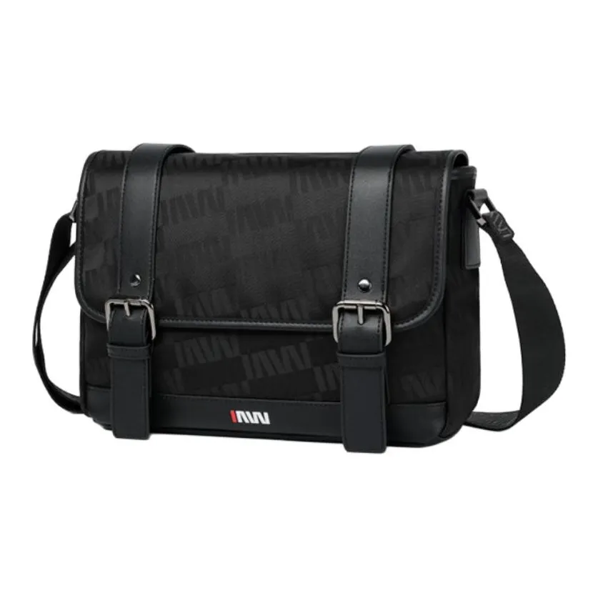 SEPTWOLVES Fabric+Artificial Leather Messenger Bag, Crossbody Bag Men's Black/Gray