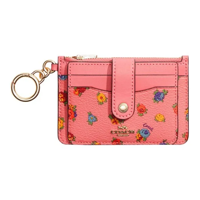 COACH Card Case Крестообразная текстура Кожа Кошелек Картхолдер Женские Розовый