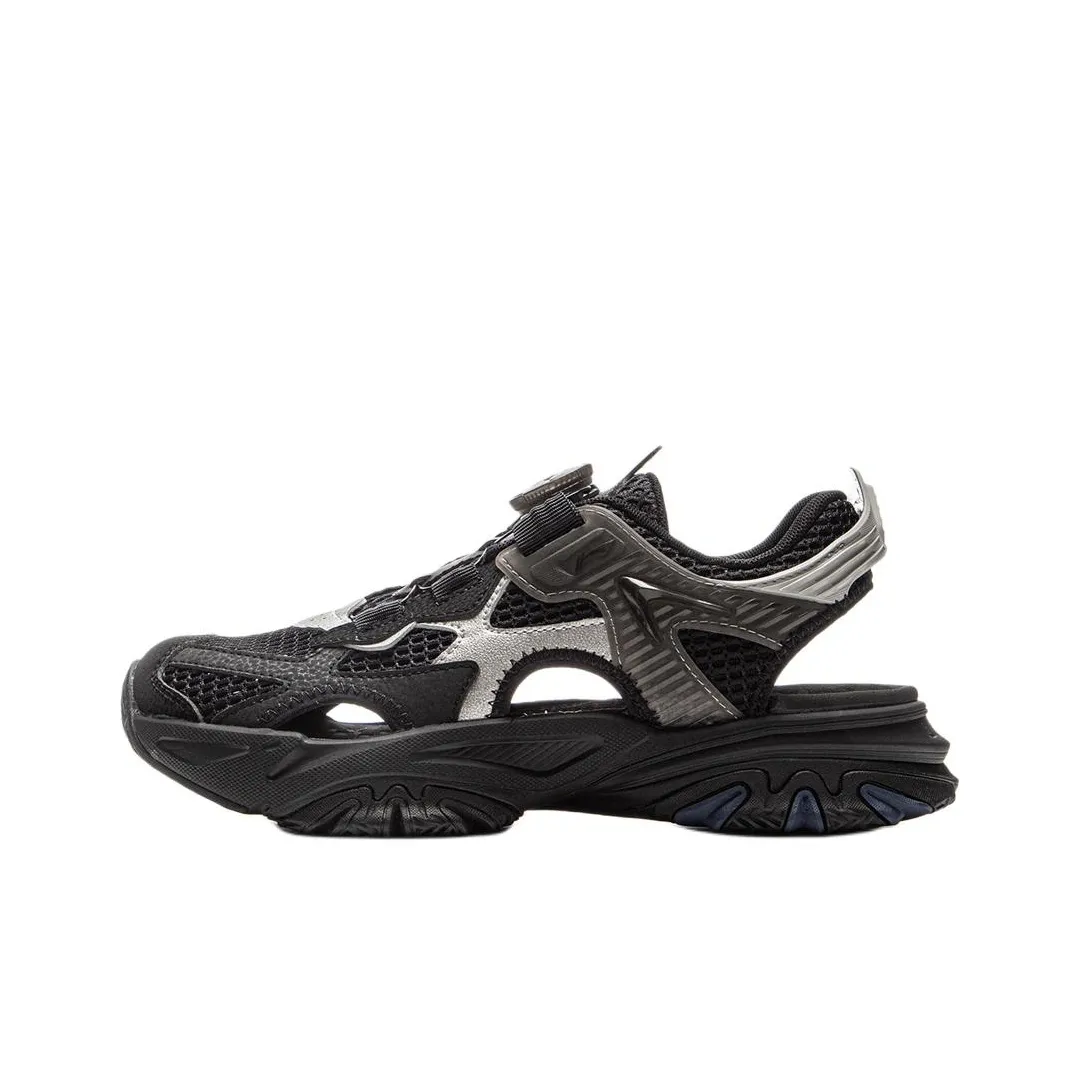 LINING YOUNG Sports Life Collection Противоскользящие Устойчивые к истиранию Низкие Топы Детские Сандалии Черные Серебряные Подростковые