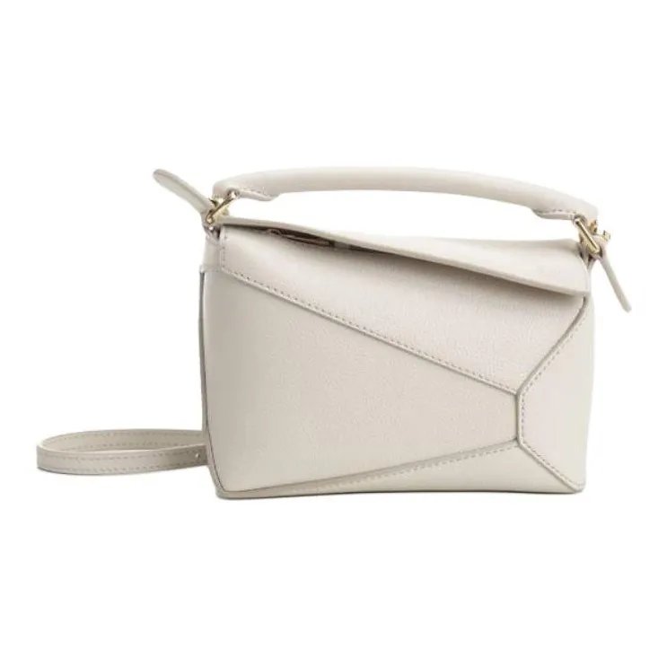 LOEWE Puzzle Cow Leather One Shoulder Handbag Mini Women's White