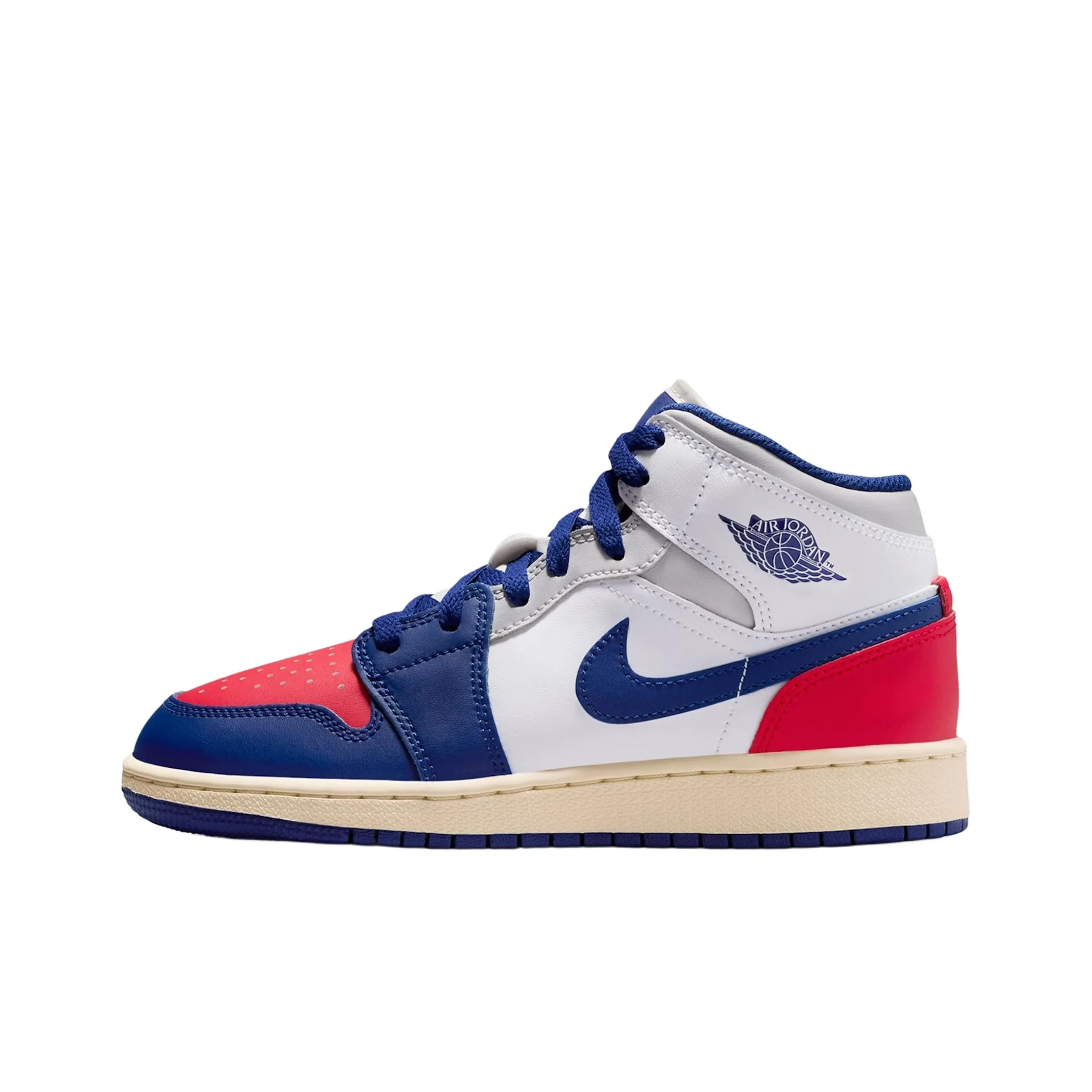 Jordan Air Jordan 1 Устойчивый к истиранию MID Топ Детские Баскетбольные кроссовки Белый Красный Подростки