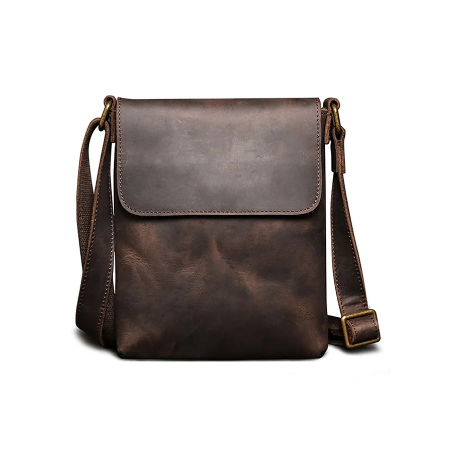 VANDEE Сумка через плечо из натуральной коровьей кожи Мужская Темно-коричневый Черный