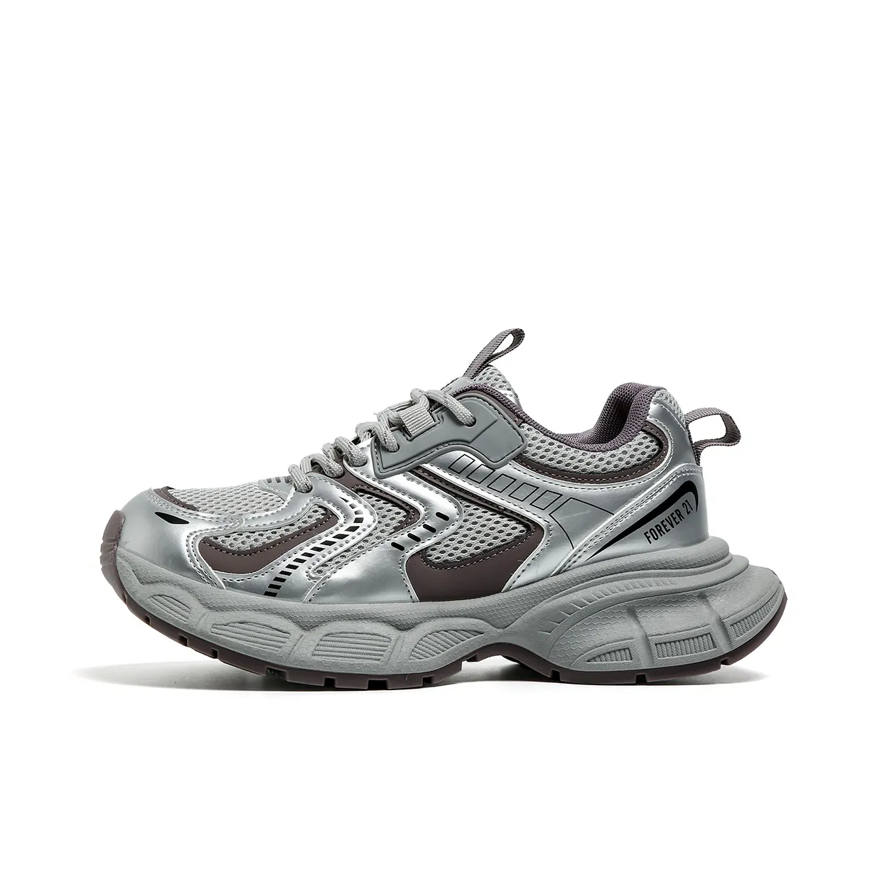 FOREVER 21 Амортизация Износостойкие Низкие Топ Кроссовки с Толстой Подошвой Женские Серебряные Фиолетовые